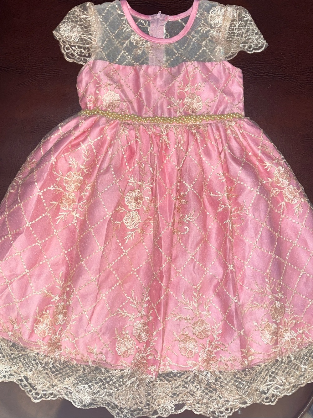 Pink Lace Overlay Party Dress for Kids